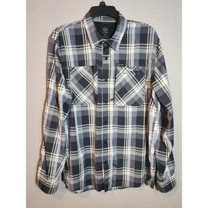 Wrangler Outdoor Men's Dress Shirt Size L Large Long Sleeve Plaid Black White